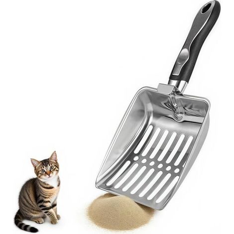 Katzenstreuschaufel, Sieb für Katzenstreu, Sieb aus Aluminiumlegierung, tiefe Schaufel mit langem Griff für Kätzchen, haltbare Metallschaufel (1/4)