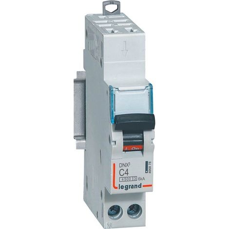 Disjoncteur Phase+Neutre DNX³4500 6kA arrivée borne auto.sortie à vis 1P+N 230V 4A courbe C 1 module LEGRAND 406878 (1/2)