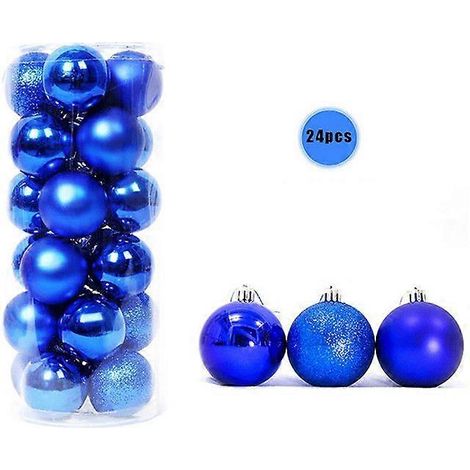 24 boules de Noël bleues de 6 cm, à suspendre au sapin pour décorer votre intérieur. Idéales pour Noël et le Nouvel An. (1/5)