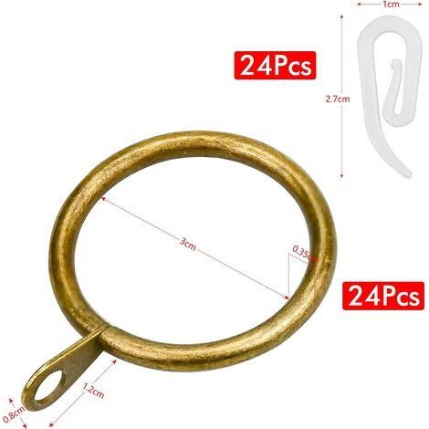 24 jeux d'anneaux de rideaux en métal. en laiton et en acier inoxydable. d'un diamètre intérieur de 30 mm. (1/4)
