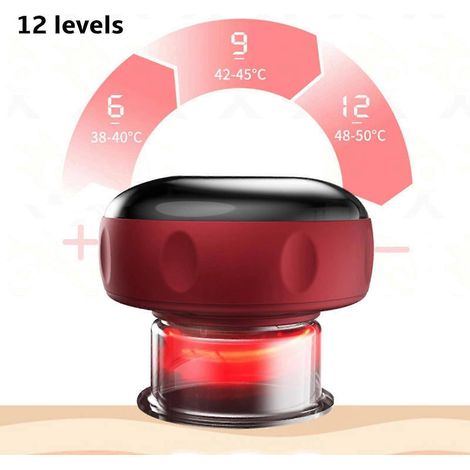 Elektrisches Schröpfmassagegerät mit Heizfunktion, Handmassagegerät für die Körpermuskulatur, intelligentes Schröpfen, 6 Saugstufen, 3-in-1-Funktion – 6 Stufen – Rot (1/5)