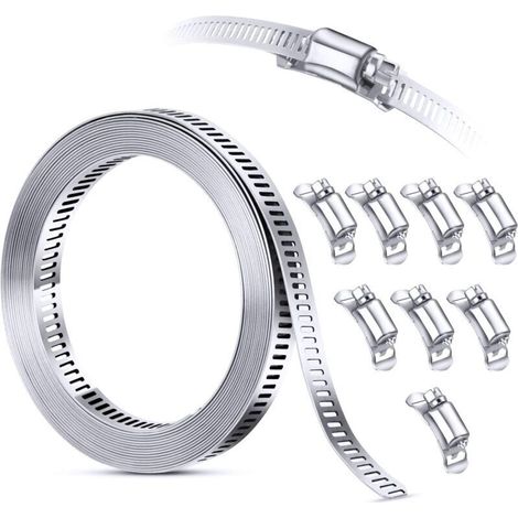 YMYNY Kit d'assortiment de colliers de serrage en acier inoxydable 304, 3M découpée sur mesure + 8 attaches plus solides, grande bande d'engrenage à vis sans fin réglable, colliers de serrage à vis