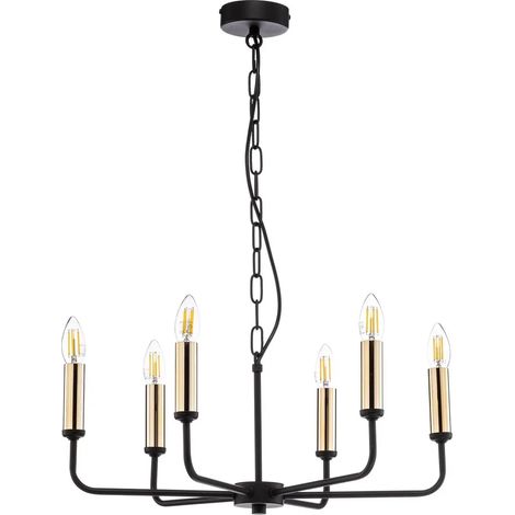 [GEBRAUCHT] B-Ware Euluna Kronleuchter Deckenleuchte Hängelampe Ampli Schwarz Gold 6 Flg Stahl