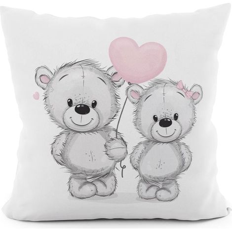 Federa per cuscino 40x40 cm, decorativa in velluto, con orsetto e cuore (1/2)