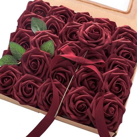 25 rosas artificiales con tallo, sueltas, ideales para ramos de novia, decoración de mesas y despedidas de soltera. Color rosa. (1/5)