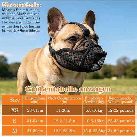 Museau Bouledogue Français, Muselière Souple Maille Respirante Shih Tzu Carlin, Réglable, Permet Boire Haleter, Noir Taille XS (1/5)