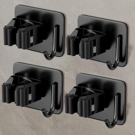 Set mit 4 selbstklebenden Haken für Besen und Wischmopps – Selbstklebender Wandbesenorganizer und -halter, selbstklebender Wandbesenhalter, Wischmopphalter (1/5)