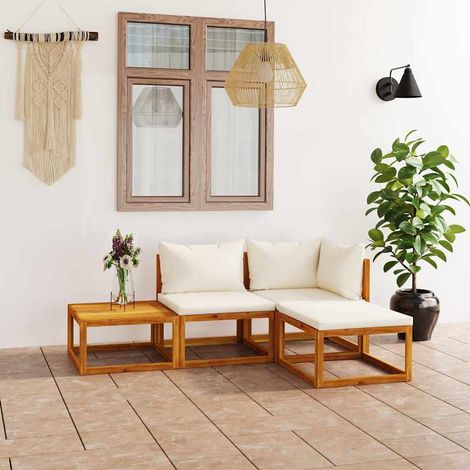 vidaXL Muebles de jardín 4 pzas cojines crema madera maciza de acacia (1/5)