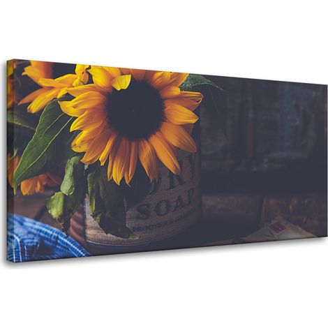 Vintage-Leinwanddruck Sonnenblumen 80x40