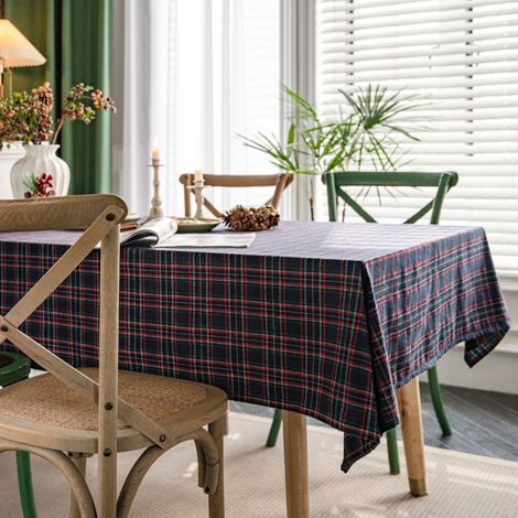 Nappe rectangulaire à carreaux - Nappe lavable - Nappe en coton et lin - Set de table anti-poussière - Idéale pour les fêtes, les restaurants et les pique-niques - 140 x 180 cm (1/5)