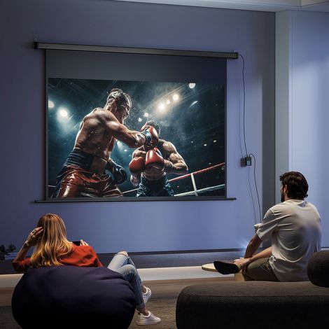 Écran vidéoprojecteur 100 Pouces, 16:9 4K HD montage mural ou plafond, panneau de commande et télécommande