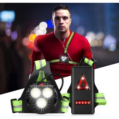 INHHUB Lauflicht, USB Wiederaufladbare Brustlampe, Lauf-Brustlampe, 500 Lumen, 120° Verstellbarer Winkel, Jogginglampe mit Reflektorstreifen für Joggen, Wandern, Outdoor-Sport, Grün