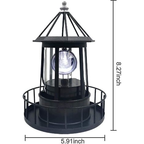 Phare solaire LED, lampe rotative à 360° pour la décoration de cour et de jardin, étanche, avec fumigènes et statues lumineuses pour allées extérieures. (1/4)