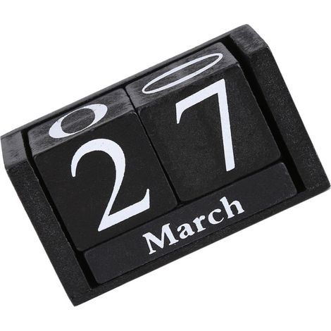 Vintage-Holzkalender mit ewigem Kalender – Datums- und Monatsanzeige für den Schreibtisch – Moderne Dekoration für Zuhause und Büro, Schwarz (9,4 cm)