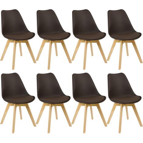 WOLTU Set di 8 sedie - Marrone- Sedia scandinava - Gambe in legno (8 sedie in Legno Massello e Pelle Sintetica)