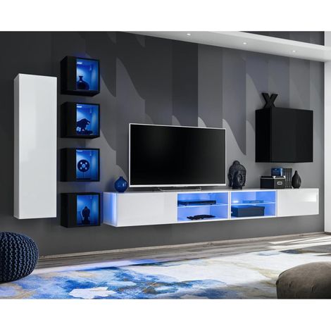 Ensemble Meuble TV "Switch XXVI" 320cm Blanc & Noir (1/4)