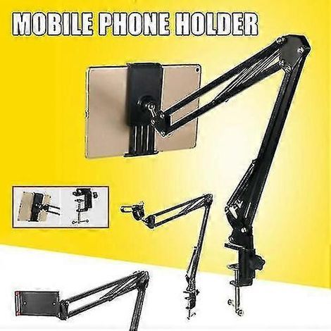 Support universel en aluminium pour smartphone, tablette, pour lit ou bureau, bras long (1/3)