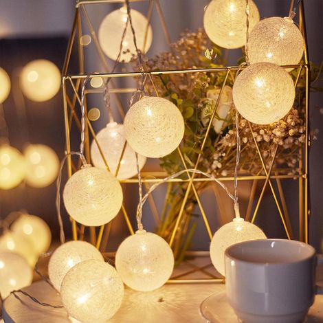 Cordon lumineux LED boule de coton blanc chaud, modèle USB, 6 mètres 40 lumières, éclairage d'ambiance décoratif pour intérieur, décoration de fête adaptée pour Halloween (1/5)