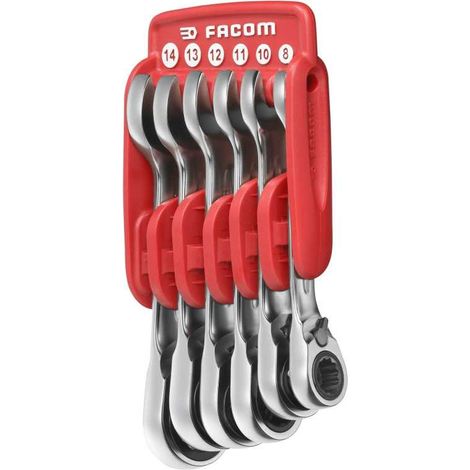 Jeu de 10 clés mixtes à cliquet courtes sur étui portatif FACOM 467BS.JP10PB