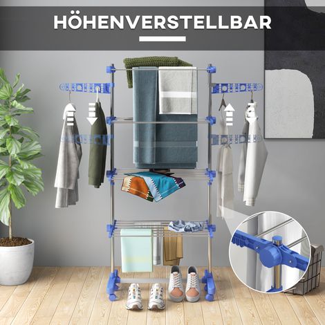 Sèche-linge pliable 5 niveaux, système One-Click, 142 x 55 x 172 cm, bleu et argenté (1/5)