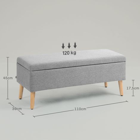 Polsterbank mit Stauraum, Bezug in Leinenoptik, Kautschukholzbeine, bis 220 kg, 110x39x45cm, Grau (1/5)