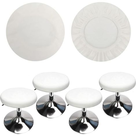 (4 Pièces Blanc)Housse Tabouret Rond Housse Tabouret de Bar, Tissu de Luxe, Diamètre 30-40cm, Extensible, Infroissable, Lavable et Anti-Poussière (1/4)