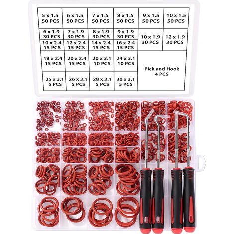 610 Pièces 24 Tailles Joint Torique Rouge Kit D'assortiment, Joints Toriques Métriques en Silicone, avec Pics et Crochets, pour Robinet, Véhicule Climatisation, Electroménagers (1/5)