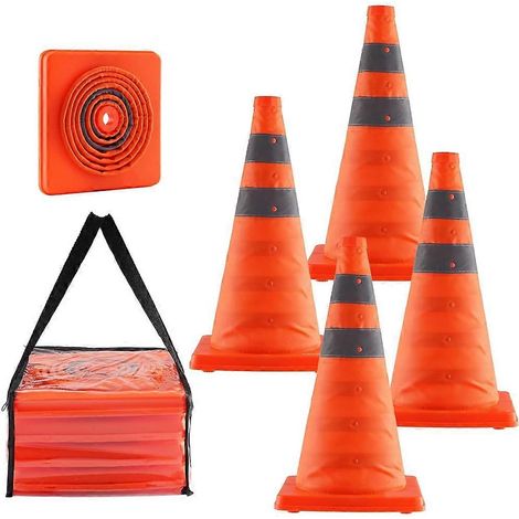 Cônes de sécurité, paquet de 4, cônes de signalisation pliables de 18 pouces, cônes de chantier avec anneaux réfléchissants et sac de rangement. (1/5)