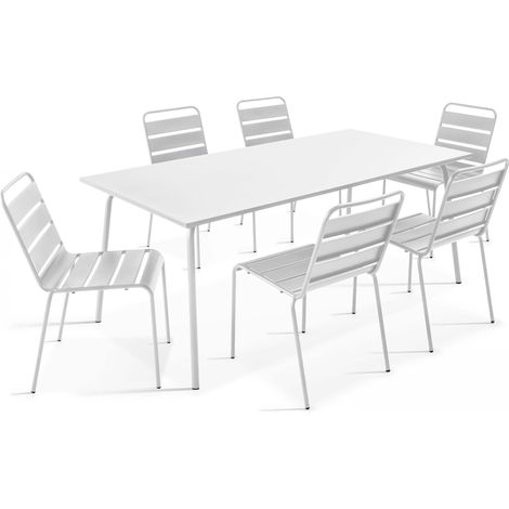 Ensemble table de jardin et 6 chaises en métal blanc - Palavas