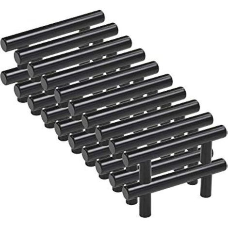 20 schwarze Möbelgriffe, schwarze Küchenschrankgriffe, schwarze T-Griffe, schwarze Schubladengriffe, 96 mm Lochabstand (1/5)