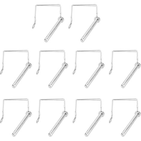 Lot de 10 goupilles de fixation remorque 70mm argent fer galvanisé verrouillage carré sécurité robuste à enclenchement rapide pour tondeuses (1/5)