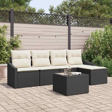 Sofa Set mit Kissen 5 pcs Braun und Creme Poly-Rattan (1/5)