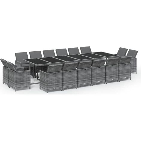 Ensemble à manger de jardin coussins 17 pcs Mobilier de jardin Résine tressée Gris (1/5)