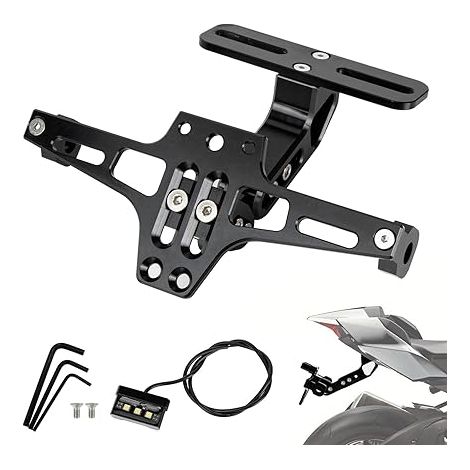 Support de Plaque d'Immatriculation pour Moto Plaque d'immatriculation Universelle Kit de Suppression Garde-Boue avec Éclairage LED (1/5)