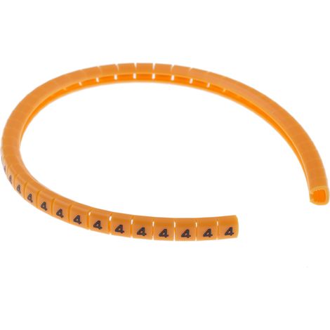 Repère câble à pression , Ø câble 3 3.4mm, texte : 4, Noir sur Orange ( Prix pour Bobine de 100 )