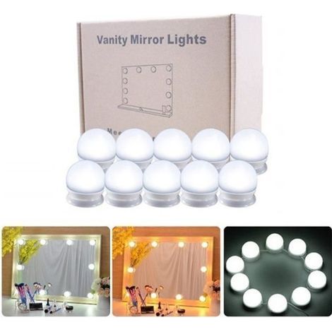 Dimmbares LED-Spiegelbeleuchtungsset mit 10 selbstmontierbaren LED-Streifenlampen für Schminktische (1/4)
