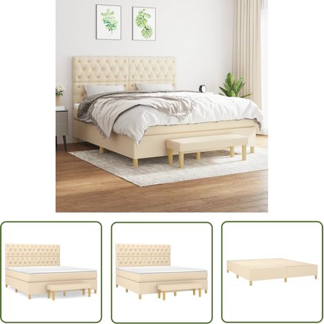 The Living Store Boxspringbett mit Matratze Creme 160x200 cm Stoff - Boxspringbett - Doppelbett - Cremefarbenes Bett - Betten Mit Kopfteil - Federkernmatratze (1/5)