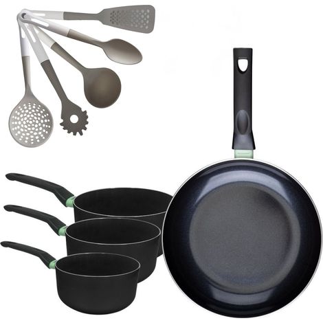 Lot Poêle 30 cm & 3 Casseroles 16/18/20 cm Fackelmann Brandao avec 5 Ustensiles de Cuisine Vario (1/5)