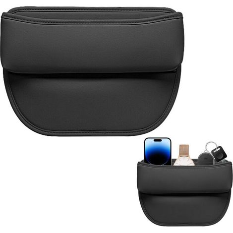 Organisateur Voiture, Stockage d'écart de Siège de Voiture, poche de console de siège avant en cuir PU, pour Téléphones Mobiles Clés Cartes Lunettes Portefeuilles (Noir) (1/4)