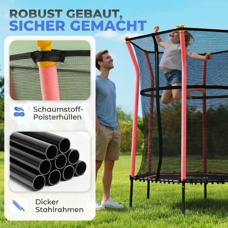 Trampoline enfant Ø 163,5 cm avec filet protecteur, coussiné, structure acier, charge max 50 kg, coloris noir et rouge