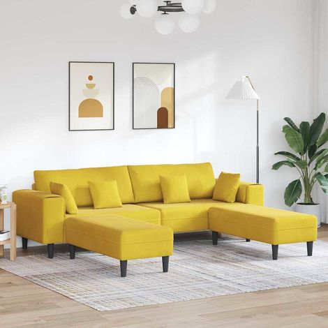 vidaXL Canapé 3 pc Jaune Velours (1/4)
