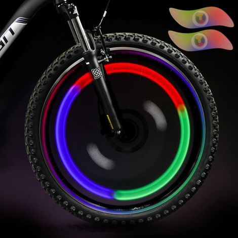 Luces LED para ruedas (rojo, verde, azul y multicolor), juego de 4, radios para bicicleta de montaña, para adultos y niños, luz LED de neón impermeable con 3 modos de parpadeo.