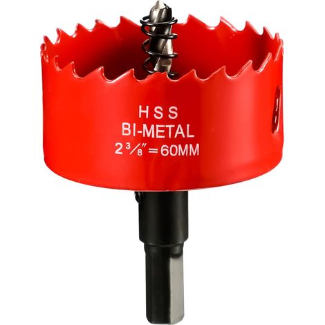 Scie Cloche Bi-métal 60 mm, M42 HSS Bimétallique Scie Trèpan avec Foret de Centrage pour Robuste Perceuse à Percer pour Fer, Aluminium, Bois, Cloison Sèche, Tuyau, Panneau de Fibres de Bois/Rouge (1/5)