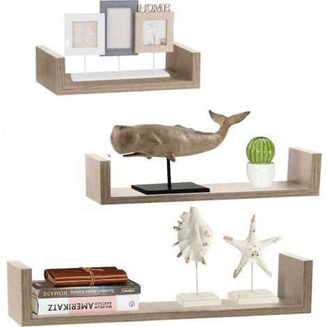 Lot de 3 étagères murales Modernes Design avec Bords latéraux étagère 1 étagère en Bois MDF différentes Tailles (chêne) (1/3)