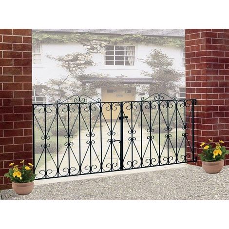 Regent Scroll Double Driveway Gate - Solid Steel - Fits Gap of 2438 mm x 914 mm High - Electro Galvanised/Black Powder Coated