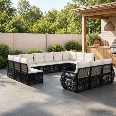 vidaXL Set Divano da Giardino 13 pz Nero e Bianco Crema polyrattan (1/5)