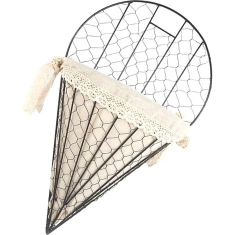 Panier à fleurs en métal, cache-pot suspendu conique avec doublure en tissu, porte-œufs mural, objet en fer forgé, vase style ferme, contenant pour compositions florales (1/4)