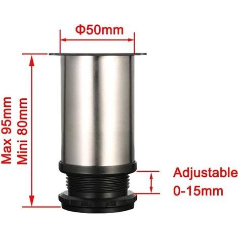 4 verstellbare Füße, 8 cm hoch, verstärkte Schrankfüße, Tischfüße, Möbelfüße, gebürsteter Edelstahl, höhenverstellbar von 0 bis 15 mm. Inklusive Edelstahlschrauben. (1/4)