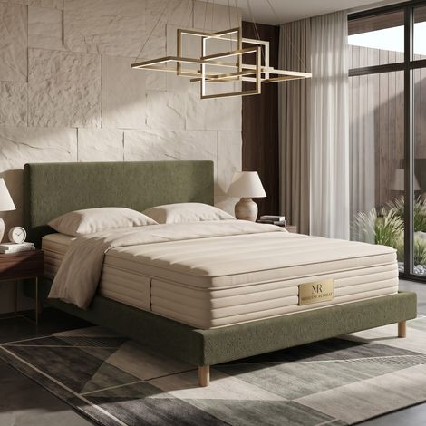 Lit bouclette 90x190 cm avec tête de lit coloris olive (1/5)