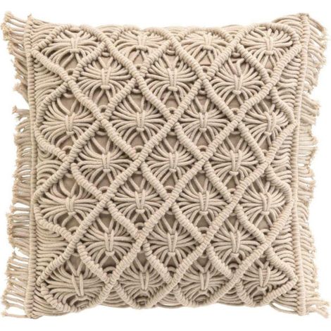 Coussin Déco Macramé "Indy" 40x40cm Naturel (1/5)